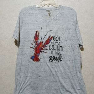 Bella Canvas "Got a little Cajun in my soul" V-neck heather gray size large